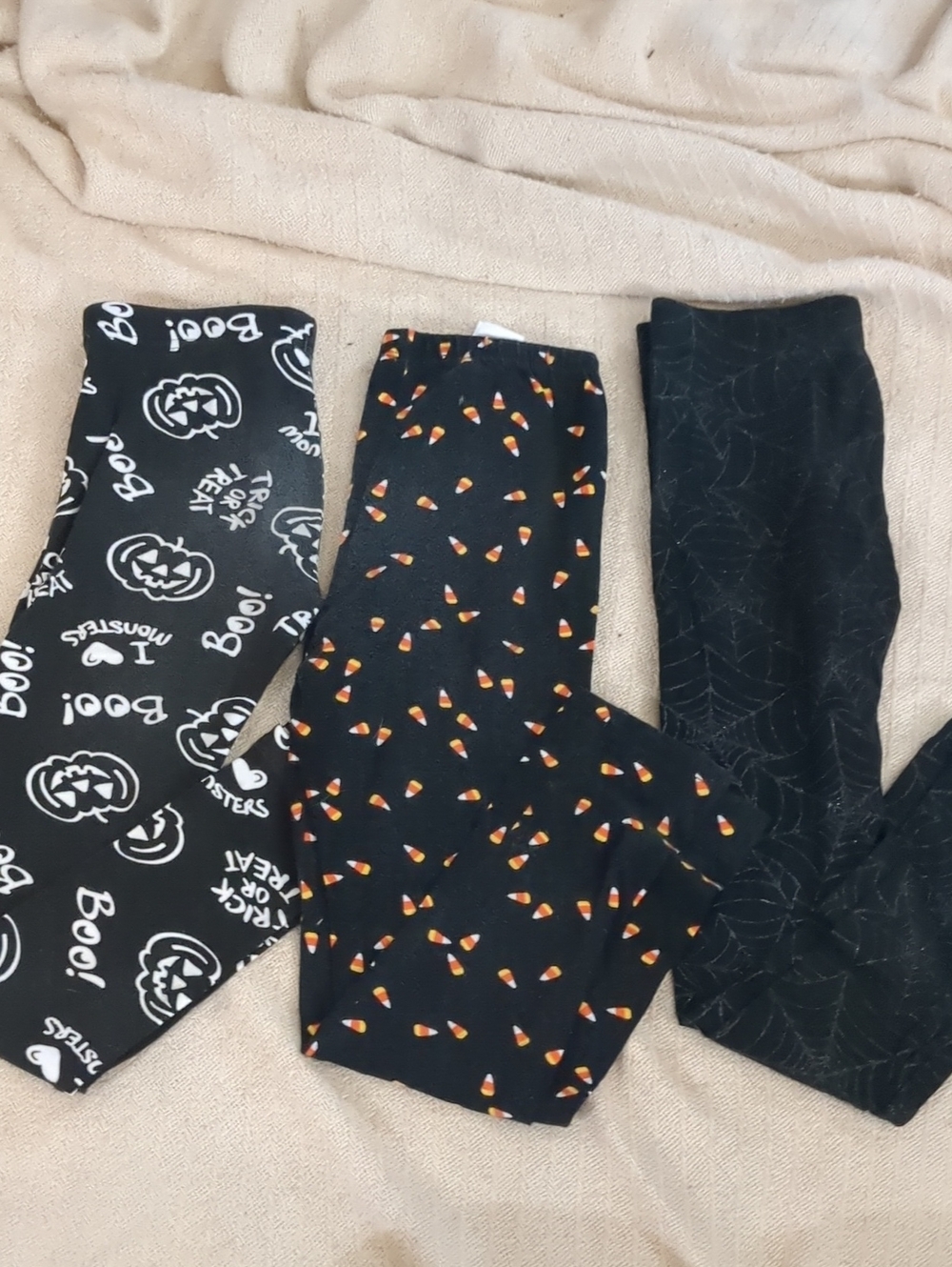 Kids Halloween Cotton Leggings - Black Candy Corn Print
